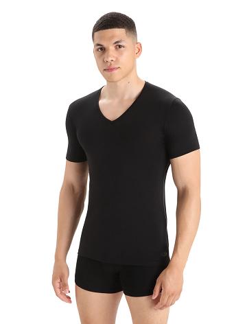 Pánské Spodní Prádlo Icebreaker Merino Anatomica Krátké Sleeve V Neck T-Shirt Černé | CZ 1652WNBY